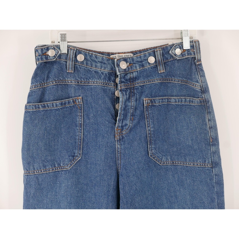 We The Free Palmer Cuffed Jeans Blue High Rise Wide Leg Baggy Women's 28 30x32